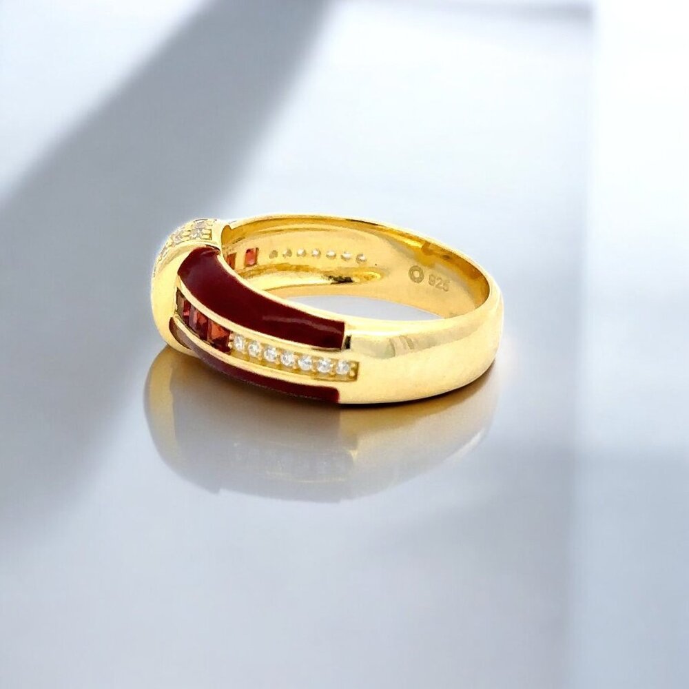 Princess Cut Garnet and Lab Diamond Red Enamel Ring - Picture 2 of 4